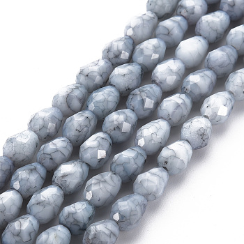 Opaque Baking Painted Glass Beads Strands, Imitation Stones, Faceted, Teardrop, Light Grey, 7.5x6mm, Hole: 1.2mm, about 53~54pcs/strand, 15.75 inch~15.94 inch(40~40.5cm)