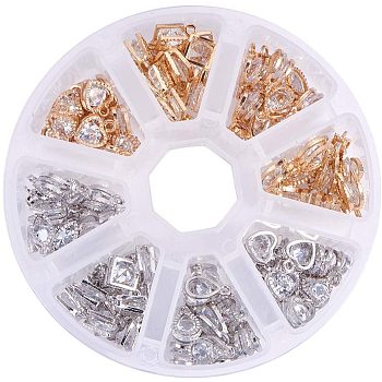 Alloy Charms, with Cubic Zirconia, Mixed Shapes, Mixed Color, 13x8.4x1.75cm. 120pcs/box