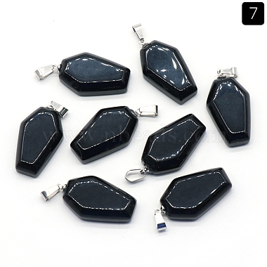 Platinum Hexagon Obsidian Pendants