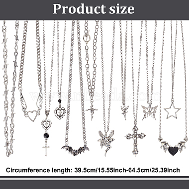 12Pcs 12 Style Heart & Cross & Butterfly & Bat Alloy Enamel Pendant Necklaces Set with Rhinestone(NJEW-FI0001-03)-2