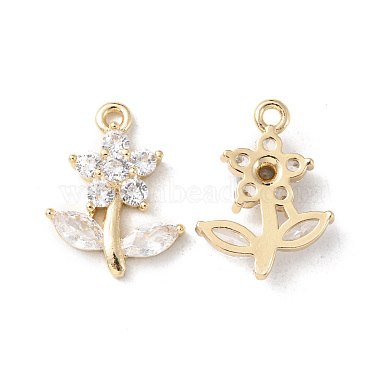 Light Gold Clear Flower Brass+Cubic Zirconia Pendants