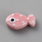 Handmade Porcelain Beads, Hand Painted Ceramic Beads, Fish, Pink, 19.5x11x6.5mm, Hole: 2mm(PORC-WH20001-02D)