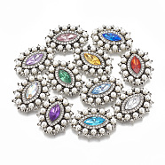 Alloy Flat Back Cabochons, with Rhinestone & Acrylic Rhinestone, ABS Plastic Imitation Pearl, Faceted, Oval, Antique Silver, Mixed Color, 31.5x25.5x5mm(RB-S048-27)