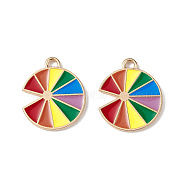 Rainbow Color Pride Alloy Enamel Pendants, Flat Round Charms, Light Gold, Colorful, 21.5x17.4x1.5mm, Hole: 2.5mm(ENAM-K067-25)