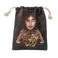 Canvas Cloth Packing Pouches, Drawstring Bags, Rectangle, Witch Pattern, 15~18x13~14cm(ZODI-PW0001-091-A03)