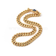 Ion Plating(IP) 304 Stainless Steel Curb Chain Necklace with Crystal Rhinestone, Resin Evil Eye Clasp Lucky Necklace for Men, Golden, 24.76 inch(62.9cm)(NJEW-E038-03G-01)