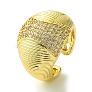 Brass Micro Pave Cubic Zirconia Open Cuff Rings, Oval, Real 16K Gold Plated, US Size 8(18.1mm)(RJEW-K256-36G)