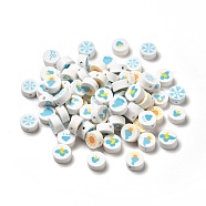 Handmade Polymer Clay Beads, Flat Round, Weather Pattern, 9.5~10x4.5mm, Hole: 1.4mm(CLAY-E001-01F)