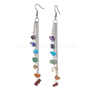 Chakra Natural & Synthetic Mixed Gemstomne Beaded Dangle Earrings, 316 Surgical Stainless Steel Chains Tassel Earrings, Chip, 106mm(EJEW-JE05427-02)