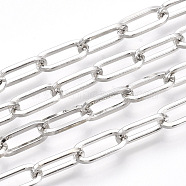 Unwelded Iron Paperclip Chains, Flat Oval, Drawn Elongated Cable Chains, with Spool, Platinum, 12.5x6x1.2mm, about 82.02 Feet(25m)/roll(CH-S125-02F-P)