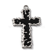 304 Stainless Steel Black Enamel Pendants, Cross Charm, Religion, Stainless Steel Color, 38x23.5x2mm, Hole: 2.5mm(STAS-U018-02P)