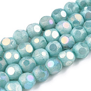 Opaque Frosted Glass Beads Strands, AB Color Plated, Faceted, Round, Turquoise, 6.5x6mm, Hole: 1.5mm, about 70pcs/strand, 16.38 inch(41.6cm)(EGLA-N006-076C)