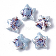 Handmade Porcelain Beads, Fancy Antique Glazed Porcelain, Starfish/Sea Stars, Light Sky Blue, 19~20x20.5~22.5x7.5~8.5mm, Hole: 2mm(PORC-N004-27H)