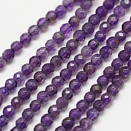 Grade A Natural Amethyst Bead Strands, Faceted Round, 3mm, Hole: 0.8mm, about 119pcs/strand, 15 inch(G-A129-3mm-E03)