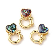 Brass Twister Clasps, with Enamel & Shell, Long-Lasting Plated, Lead Free & Cadmium Free, Real 18K Gold Plated, Heart, Mixed Color, 13.5x10.5x5.5mm, Inner Diameter: 5.5mm(KK-K385-006G)