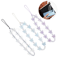 WADORN 3Pcs 3 Colors Mobile Phone Straps, Acrylic Butterfly Anti-lost Beaded Mobile Phone Rope Mobile Phone Chain, Mixed Color, 21cm, 1pc/color(AJEW-WR0001-48)