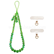 Round Synthetic Moonstone Beaded Mobile Straps, Nylon Cord with TPU Mobile Phone Lanyard Patch Mobile Accessories Decor, Spring Green, 23cm(HJEW-SW00042-02)