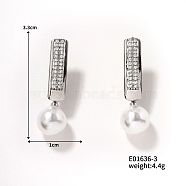 Chic Imitation Pearl Hoop Earrings for Women, Elegant and Delicate European Style, Round, Platinum, 33x10mm(QX1953-3)