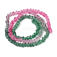 Transparent Baking Paint Glass Bead Strands, Segmented Multi-color Beads, Faceted Triangle, Green, 4.5x4x3.5mm, Hole: 1mm, about 134~137pcs/strand, 13.27~13.39''(33.7~34cm)(GLAA-YW0003-17J)