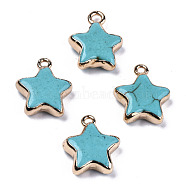 Star Synthetic Turquoise Pendants, with Light Gold Plated Brass Edge and Loop, Dyed, 17~19x15x5mm, Hole: 1.8mm(G-N326-69C-01)