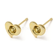 Heart 201 Stainless Steel Stud Earring Findings, Earring Settings with 304 Stainless Steel Pins, Real 18K Gold Plated, 7x7.5mm, Pin: 11x0.7mm, Tray: 2.8mm(STAS-Q315-02G)