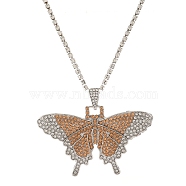 Butterfly Rhinestone Pendant Necklaces, with Platinum Alloy Chains, Topaz, 18.31 inch(46.5cm)(PW23032702375)