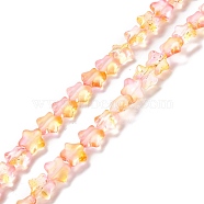 Transparent Glass Beads Strand, with Glitter Powder, Star, Wheat, 7.5~8x8.3x4mm, Hole: 0.7~1mm, about 50pcs/strand, 14.72~14.92 inch(37.4~37.9cm)(GLAA-F112-04I)