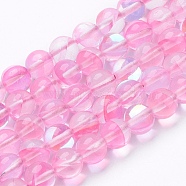 Synthetic Moonstone Beads Strands, Holographic Beads, Round, Pearl Pink, 8mm, Hole: 0.8~1mm, about 47~50pcs/strand, 14.7 inch~15.1 inch(G-K280-01-8mm-03)