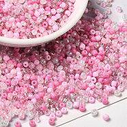 Opaque & Transparent Inside Colours Glass Seed Beads, Round Hole, Round, Mixed Color, Pearl Pink, 3x1.5~2.5mm, Hole: 0.8mm, about 450g/bag(SEED-F004-01A)