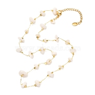 Natural White Moonstone Chip Beaded Necklace for Girl Women, Brass Cable Chains Necklace, Golden, 16.33 inches(41.5cm)(NJEW-JN03708-02)