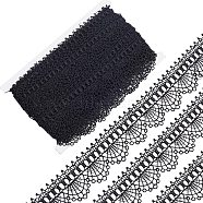 15 Yards Polyester Stitchwork Lace, Wavy Ribbon, DIY Garment Accessories, Flat, with 1Pc Thread Bobbins White Cards, Black, 1-1/2 inch(38mm)(OCOR-GF0002-40B)
