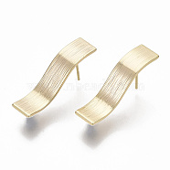 Brass Stud Earring Findings, with Loop, Nickel Free, Rectangle, Real 18K Gold Plated, 29x7.5mm, Hole: 2.5mm, Pin: 0.7mm(KK-R132-056-NF)