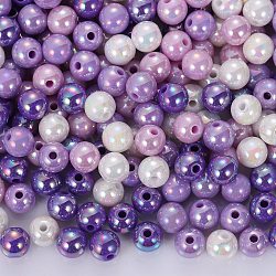 400Pcs 4 Colors Opaque Acrylic Beads, AB Color Plated, Round, Mixed Color, 8x7mm, Hole: 2mm, about 100pcs/color(MACR-SZ0001-79C)