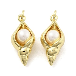 Brass with ABS Plastic Pearl Pendants, Shell Shape, with Jump Ring, Real 18K Gold Plated, 21.5x10x7.5mm, Hole: 3mm(KK-U060-01G)