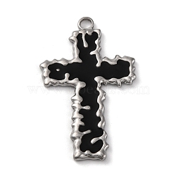 304 Stainless Steel Black Enamel Pendants, Cross Charm, Religion, Stainless Steel Color, 38x23.5x2mm, Hole: 2.5mm(STAS-U018-02P)