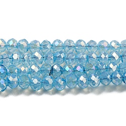 Transparent Baking Painted Glass Beads Strands, AB Color, Faceted, Round, Light Sky Blue, 3x2.5mm, Hole: 0.7mm, about 156~159pcs/strand, 14.80~14.96 inch(37.6~38cm)(DGLA-F002-02B-04)