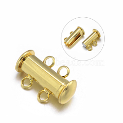 2-Strands 4-Holes Tube Brass Magnetic Slide Lock Clasps, Nickel Free, Golden, 16x10x7mm, Hole: 1.5mm(KK-D472-G-NF)