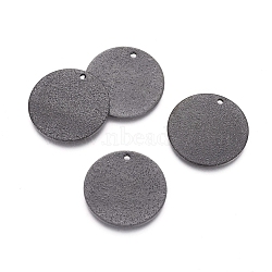 304 Stainless Steel Textured Pendants, Flat Round, Electrophoresis Black, 20x1mm, Hole: 1mm(STAS-I098-01-20mm-B)