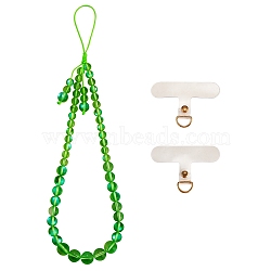 Round Synthetic Moonstone Beaded Mobile Straps, Nylon Cord with TPU Mobile Phone Lanyard Patch Mobile Accessories Decor, Spring Green, 23cm(HJEW-SW00042-02)