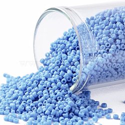 TOHO Round Seed Beads, Japanese Seed Beads, (43DF) Opaque Frost Cornflower, 15/0, 1.5mm, Hole: 0.7mm, about 3000pcs/bottle, 10g/bottle(SEED-JPTR15-0043DF)