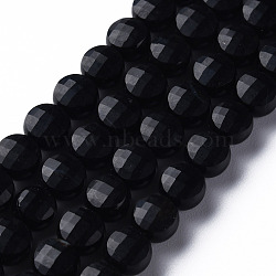 Natural Agate Beads Strands, Dyed & Heated, Faceted, Flat Round, Black, 6x4mm, Hole: 1mm, about 62pcs/strand, 14.76 inch(37.5cm)(G-N326-98B)