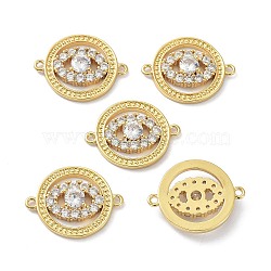 10Pcs Eco-Friendly Brass Micro Pave Clear Cubic Zirconia Links Connectors, Long-Lasting Plated, Flat Round with Evil Eye, Real 18K Gold Plated, 13x23x4.5mm, Hole: 1.4mm(KK-SZ0004-55)