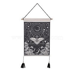 Bohemia Style Cloth Wall Hanging Tapestry, Vertical Tapestry, with Wood Rod & Iron Traceless Nail & Cord, for Home Decoration, Rectangle, Moon Pattern, 850mm(HJEW-E003-01D)