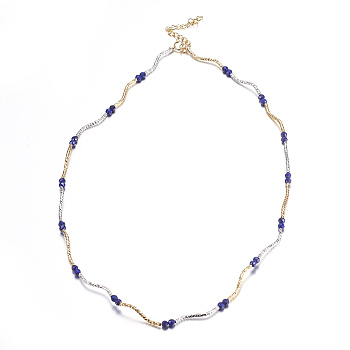 Faceted Natural Lapis Lazuli Necklaces, with Brass Findings, Grade AAA, 16.5 inch(42cm)