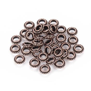 Tibetan Style Alloy Spacer Beads, Donut, Cadmium Free & Nickel Free & Lead Free, Red Copper, 8x2.5mm, Hole: 4mm