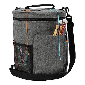 Oxford Cloth Drum Yarn Storage Bags, for Portable Knitting & Crochet Organizer, Gray, 28x33cm