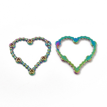 Ion Plating(IP) 304 Stainless Steel Linking Ring Rhinestone Settings, Heart, Rainbow Color, Fit For 1.5mm Rhinestone, 21x22x1.5mm, Hole: 14x17mm