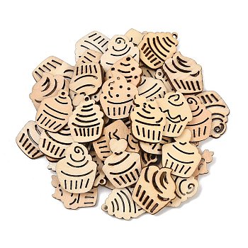 Unfinished Wooden Cutouts, Cupcake, DIY Craft Supplies, PapayaWhip, 27.5~30x22.5~26.5x2.5mm, about 50pcs/bag
