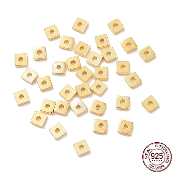 925 Sterling Silver Beads, Square, Golden, 3x3x1mm, Hole: 1mm, about 125Pcs/10g