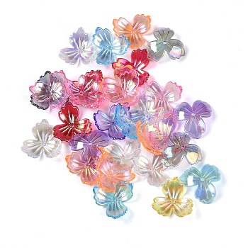 UV Plating Acrylic Beads Cap, Iridescent, Flower/Leaf, Mixed Color, 22x21x7mm, Hole: 2mm, about 1000pcs/500g